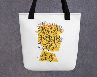 Mary Poppins Tote Bag, Cute Feminine Tote Bag, Fairy Tale Canvas Bag, Pastel Art, Women Gift Bag, Eco-friendly Tote Bag, Hand Drawn Design