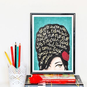 Rehab Amy Winehouse Music Poster, Typography Lyrics, Home Decor Gift, Music Illustration, Pop Art Wall Art, Creative Gift for Her, Art Print image 1