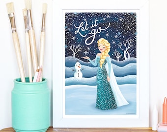 Frozen Elsa Poster, Fairy Tale Print, Disney Princess Illustration, Let it Go, Nursery Decor, Children Wall Art, Kids Gift, Baby Shower Gift