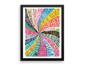 INGELIJSTE tovenaar van Oz film poster, over de regenboog typografie lyrics, kalligrafie muziek poster, lied illustratie, muziek Art Print, leuke muur