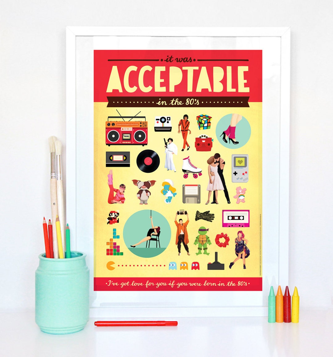 Acceptable in the 80s Typography Poster, Pop Art Illustration, Pop