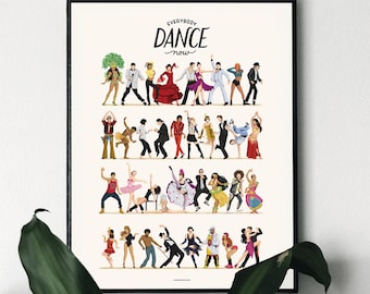 Dance Poster, Dance Studio Wall Art, Colorful Dance Print, Gift for Dancer, Pop Art Dance Illustration, Maximalist Wall Decor (Download)