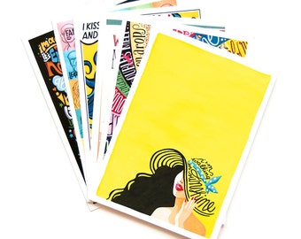 10 Music Postcards, Pop Song Illustrations, Pop Music Typography Song Lyrics Art, Fun Stationery, Creative Gift, Music Gift, Postcard Pack