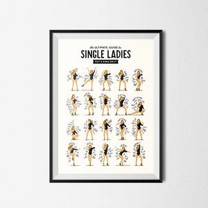 Single Ladies Dance Music Poster, Queen B Gift for Her, Dance Tutorial Illustration, Funny Poster, Fun Pop Art Wall Art, Typography Lyrics image 7