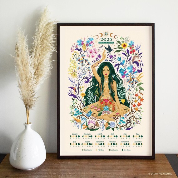 Divine Feminine Lunar Calendar 2025, Moon Phase Calendar, Spiritual Art Gift, Moon Cycle Chart, Astrology Wall Art, Moon Phase Wall Art