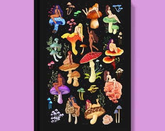 Mushroom Nymphs Hardcover Journal, Botanical Art Notebook