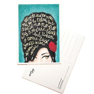 Rehab Amy Winehouse Music Postcard, Typography Song Lyrics Art, Amy Winehouse Portrait, Music Art Print, Music Illustration, Fan Art Card