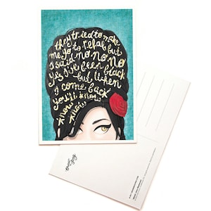 Rehab Amy Winehouse muziek briefkaart, typografie Song Lyrics kunst, Amy Winehouse portret, muziek Art Print, muziek illustratie, fan art Card