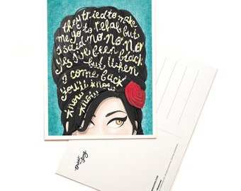 Rehab Amy Winehouse Music Postcard, Typography Song Lyrics Art, Amy Winehouse Portrait, Music Art Print, Music Illustration, Fan Art Card