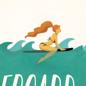 Surfboard Typography Poster, Pop Illustration, Music Art Print, Home Decor, Gouache Lettering, Fun Pop Culture Gift, Summer Vibes, Surfing image 3