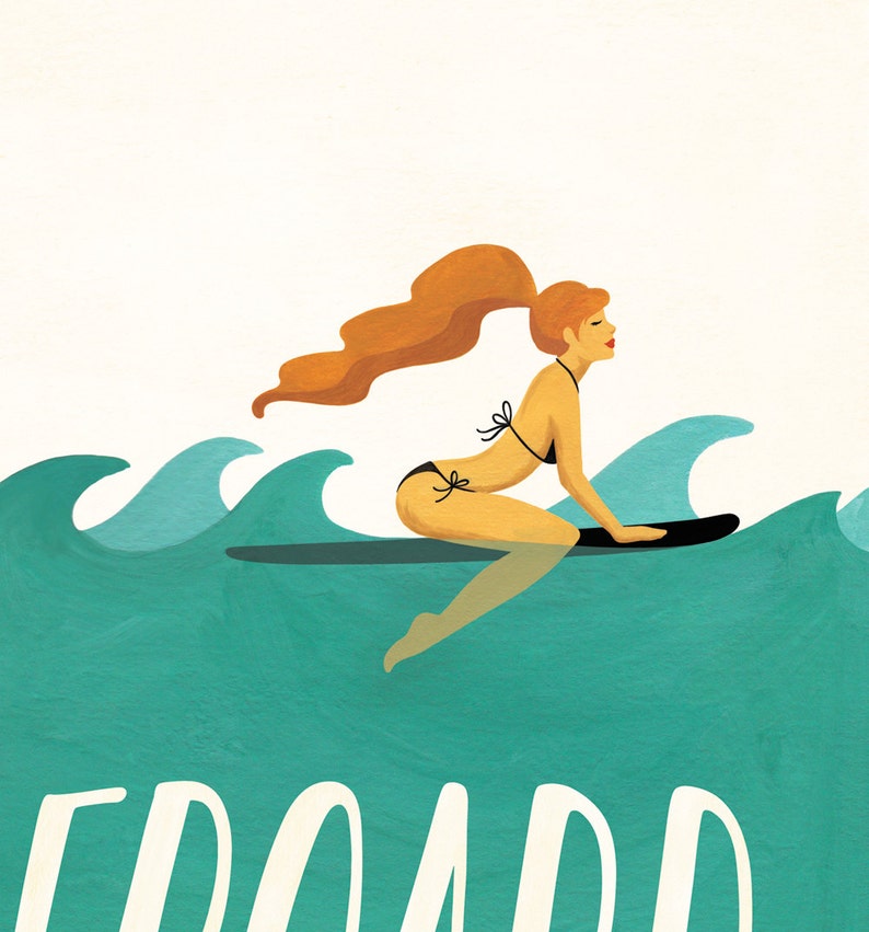 Surfboard Typography Poster, Pop Illustration, Music Art Print, Home Decor, Gouache Lettering, Fun Pop Culture Gift, Summer Vibes, Surfing image 3