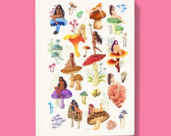 Mushroom Nymphs Hardcover Journal, Botanical Art Notebook