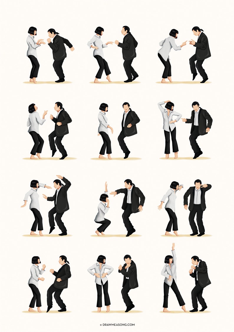 Pulp Fiction Twist Dance Music Poster 2, Pop Culture Iconic Print, Gift for Her, Fun Pop Art Wall Art, Dancing Gift, Film Poster, Dance Move image 4