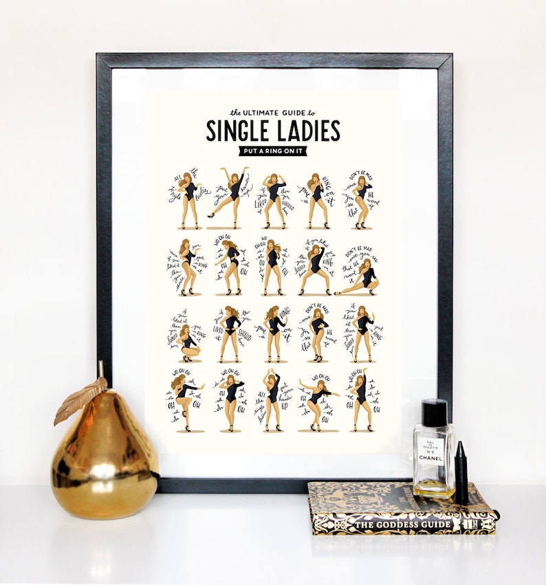 Single Ladies Dance Music Poster, Queen B Gift for Her, Dance Tutorial Illustration, Funny Poster, Fun Pop Art Wall Art, Typography Lyrics image 4