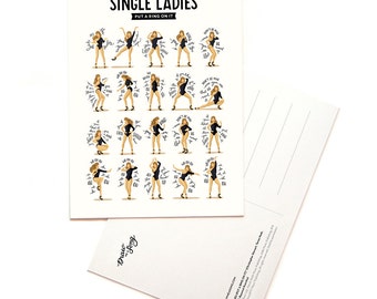 Single Ladies Postcard, Typography Song Lyrics Art, Dance Tutorial Illustration, Music Art Print, Pop Culture Card, Fan Art Song Postcard