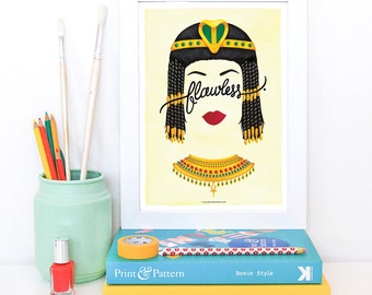 Flawless Cleopatra Poster, Calligraphy Print, Minimalist Illustration, Music Poster, Typography Art Print, Queen B Gift for Her