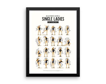 FRAMED Single Ladies Dance Music Poster, Queen B Gift for Her, Dance Tutorial Illustration, Funny Poster, Fun Pop Art Wall Art, Typography