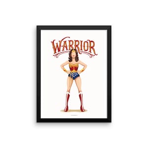 FRAMED Warrior Woman Poster, Future is Female, Comics Gift for Her, Who Run the World Superhero Pop Art, Feminism Art image 1