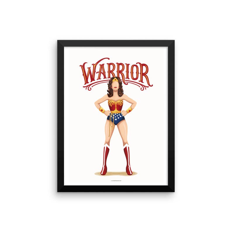 FRAMED Warrior Woman Poster, Future is Female, Comics Gift for Her, Who Run the World Superhero Pop Art, Feminism Art image 1