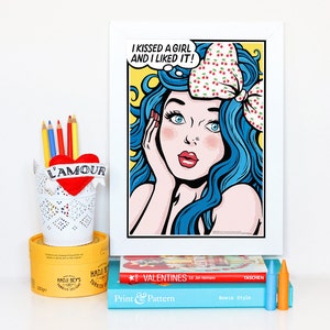 I Kissed a Girl Pop Art Poster, Comic Book Style Illustration, Music Art Print, Home Decor, LGBT Pride Gift, Fun Pop Art Gift for Her, LGBTQ