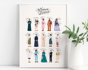 Women of Science Print, Women in STEM Wall Art, Feminist Gift for Scientist, Science Teacher Gift, Educational Classroom Office Decor