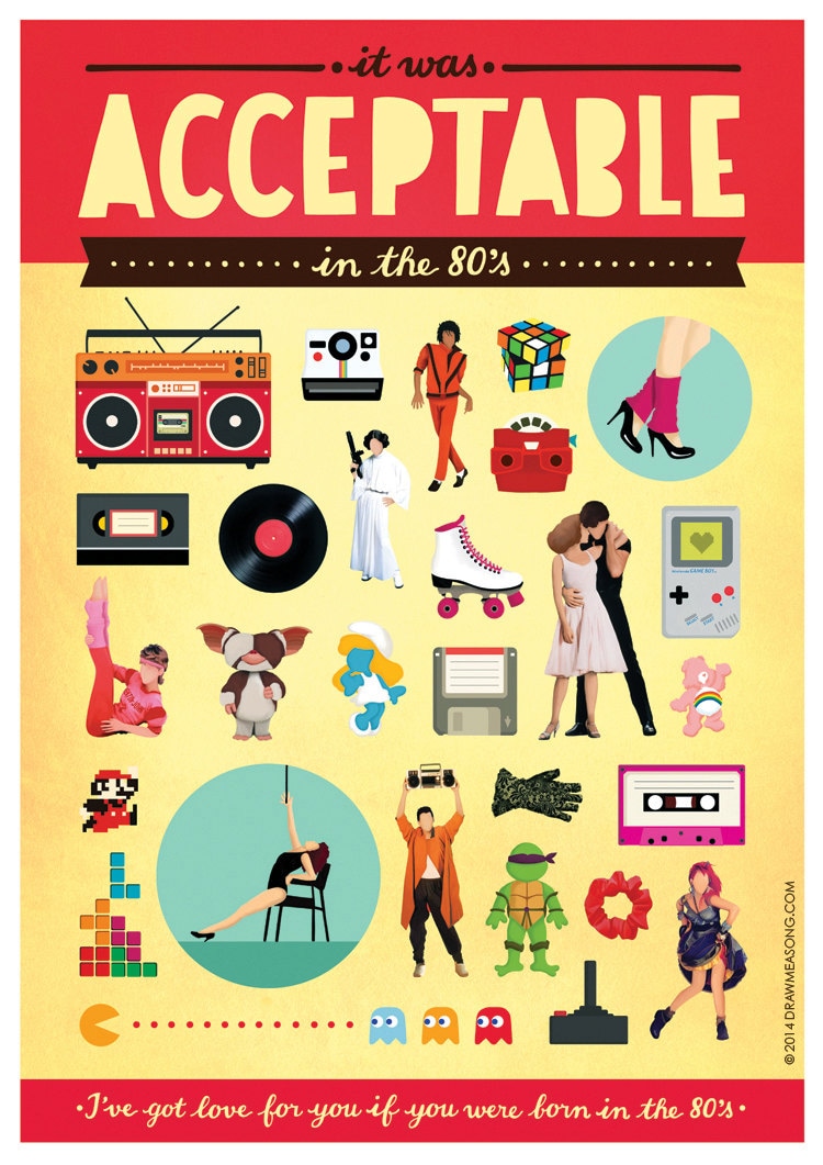 Acceptable in the 80s Typography Poster, Pop Art Illustration, Pop