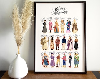Adventure Lover Gift for Her, Women Explorers Framed Poster, Travel Wall Art Print, Feminist Gift, Women’s History Classroom Office Decor