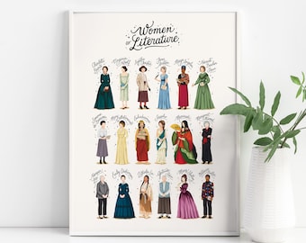Women of Literature Print, Female Authors Poster, Book Lover Gift, English Teacher Gift, Literary Wall Art Print, Classroom Office Decor