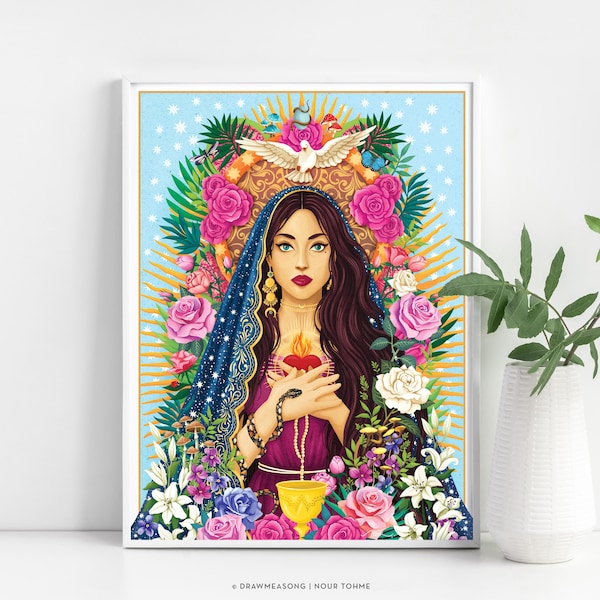 Muurdecoratie met afbeelding van het Goddelijke Vrouwelijke, Maria Magdalena poster, Heilige Vrouwelijke kunst, Spiritueel cadeau voor haar, Altaardecoratie, Godin kunstprint