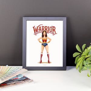 FRAMED Warrior Woman Poster, Future is Female, Comics Gift for Her, Who Run the World Superhero Pop Art, Feminism Art image 3