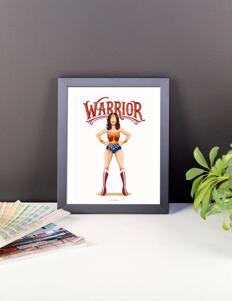 FRAMED Warrior Woman Poster, Future is Female, Comics Gift for Her, Who Run the World Superhero Pop Art, Feminism Art image 3