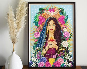 Muurdecoratie met afbeelding van het Goddelijke Vrouwelijke, ingelijste poster van Maria Magdalena, heilige vrouwelijke kunst, spiritueel cadeau voor haar, altaardecoratie met afbeelding van een godin.