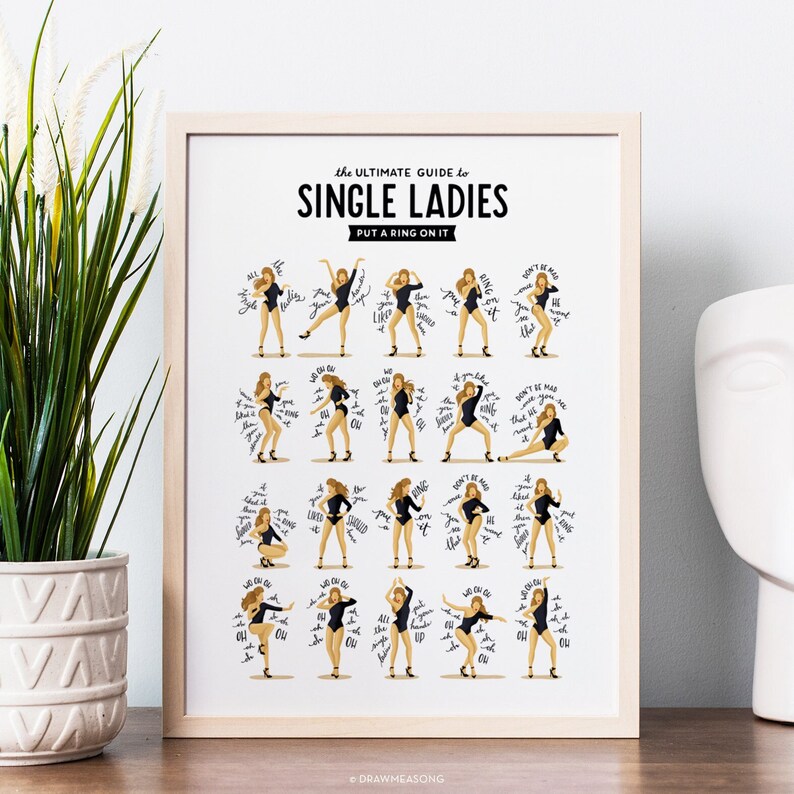 Single Ladies Dance Music Poster, Queen B Gift for Her, Dance Tutorial Illustration, Funny Poster, Fun Pop Art Wall Art, Typography Lyrics image 3