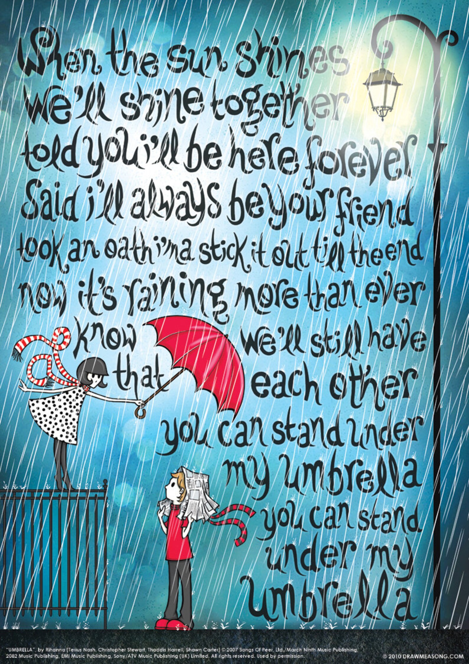 Umbrella Typography Lyrics Poster Pop Song Illustration Etsy