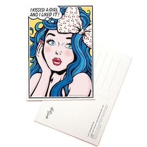 Ich küsste ein Mädchen Postkarte, Pop-Art-Lyrik-Karte, Comic-Buch-Stil Song-Illustration, Musik-Kunstdruck, Song Lyrics Kunst