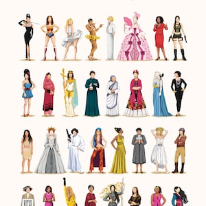 May include: A colorful illustration of women who run the world. The illustration features women from different cultures and historical periods, including Wonder Woman, Marilyn Monroe, Frida Kahlo, and Malala Yousafzai. The text "Who run the world?" is at the top of the image.
