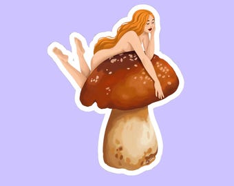 Mushroom Goddess Sticker, Divine Feminine Art, Boho Decal