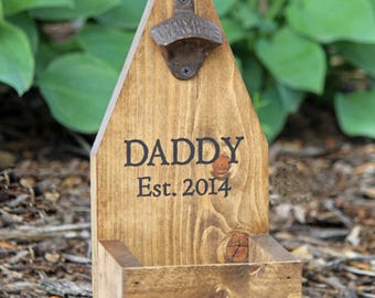 Gift for Dad DADDY'S BEER Bottle Opener & Catcher Rustic Wood Monogram Cap Catcher Fathers Day Gift for Papa Gift for Dad CUSTOM for You
