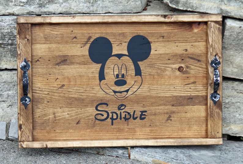 Mickey Mouse Serving Tray With Monogram Rustic Wood Image 0