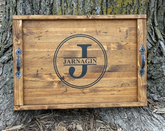 Rustic Wood PERSONALIZED SERVING TRAY Coffee Table Tray Wedding Gift Shower Gift 5-year Anniversary Gift Wood Tray Team Absolute Impressions