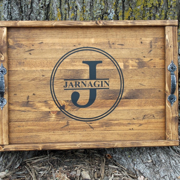 Ideas for WEDDING GIFT - Serving TRAY Rustic Wood Tray - Personalized Shower Gift - 5 year Anniversary Gift - for Bride - Gift from Mom