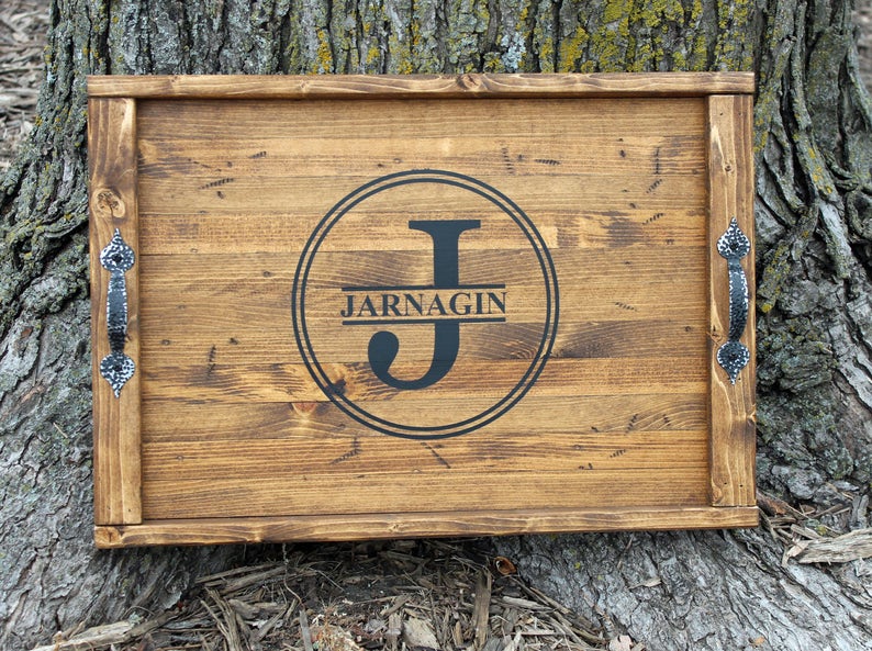 OTTOMAN TRAY MONOGRAM Rustic Wooden Serving Tray Personalized Etsy