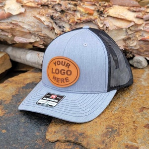 Custom Leather Patch Hat, Your Logo Hats, Laser Engraved Leather Patch, Company Logo Hat, Personalized Hats, Trucker Hat Custom Cap