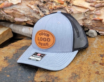 Chapeau patch en cuir personnalisé, chapeaux à logo, patch en cuir gravé au laser, chapeau logo de l’entreprise, chapeaux personnalisés, chapeau de camionneur casquette personnalisée