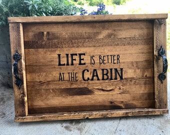 Plateau de décoration de cabine rustique - Décor North Woods - Plateau de service rustique - Cadeau pour cabine - Plateau Ottomon - Cadeau de fermeture d’agent immobilier
