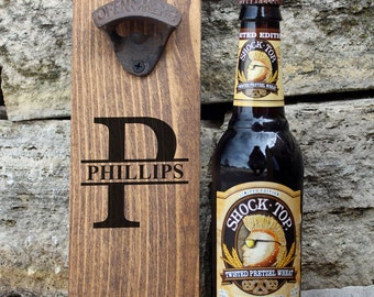 BEER BOTTLE OPENER Wood Brewery Monogram Groomsman Gift for Groomsmen Gift for Dad Best Man Gift for Wedding Party Gift Personalized