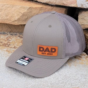 Dad hat gift for Father’s Day, Richardson 112 trucker hat for dad, Custom leather patch hat for new dad, Baby shower Gift for new dad