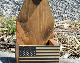 AMERICAN FLAG Beer Bottle Opener - Catcher Rustic Wood Cap Catcher Thin Blue Line Policeman Gift Firefighter Gift Thin Red Line