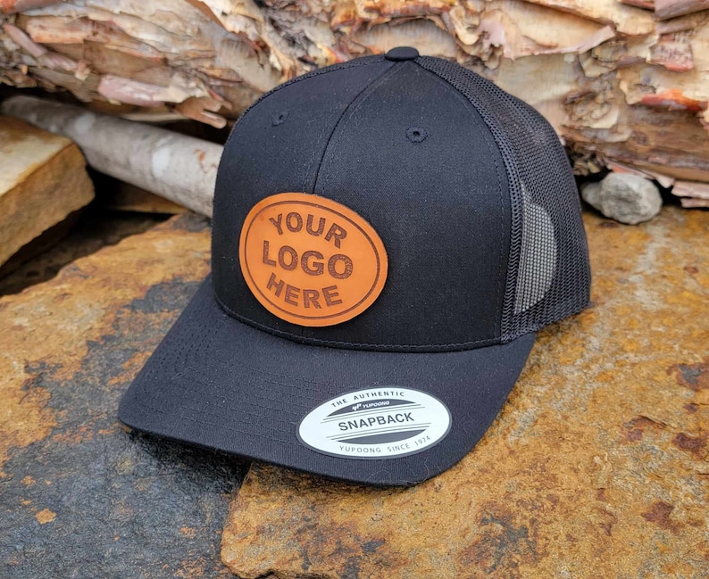 Custom Leather Patch Hat Your Logo Hats Laser Engraved Etsy