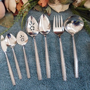 Vintage UsA VIA ROMA Oneida 18/8 Community Line Stainless 7pc Serving Lot Excellent